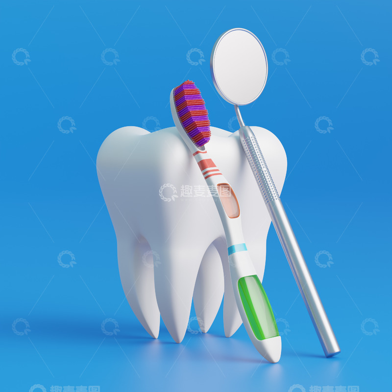 高清大图下载【趣麦麦图】牙齿卫生刷牙蓝色背景