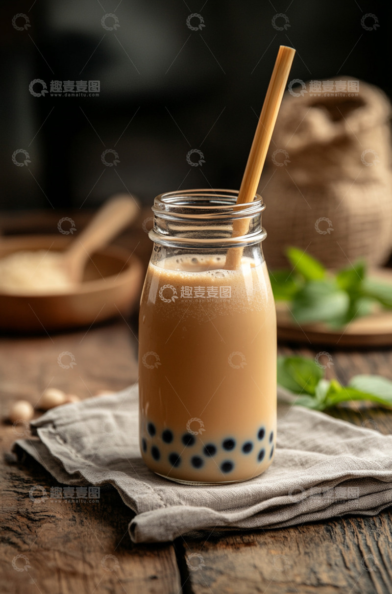 高清大图下载【趣麦麦图】创意衬布珍珠奶茶