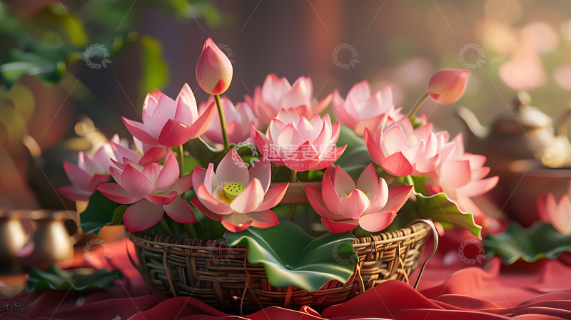 高清大图下载【趣麦麦图】精美的莲花花篮静物摄影