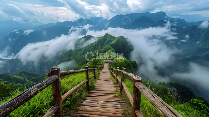 高清大图下载【趣麦麦图】山间木桥自然风景