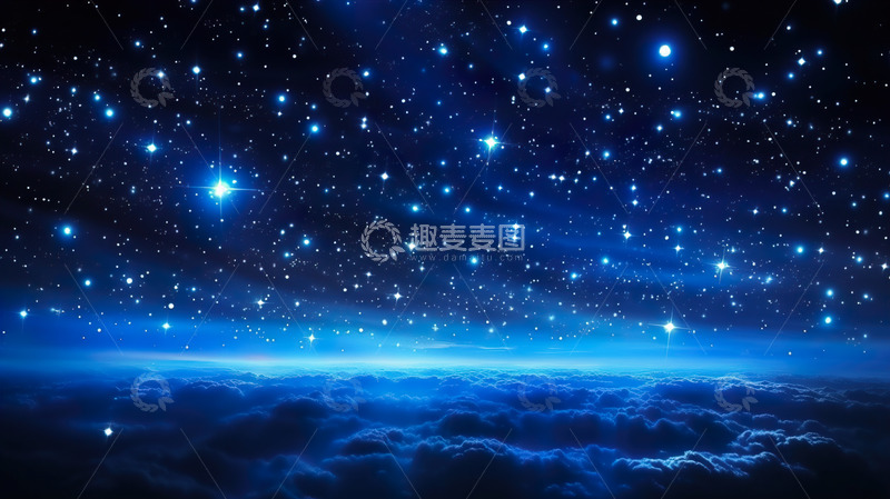 高清大图下载【趣麦麦图】蓝色星空银河星系背景