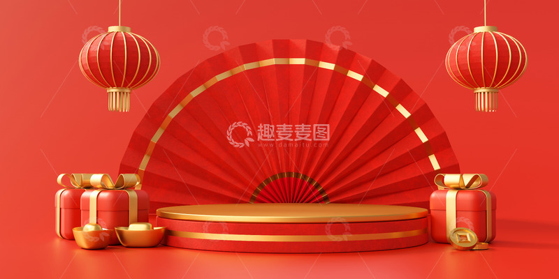 高清大图下载【趣麦麦图】红色年会舞台喜庆背景