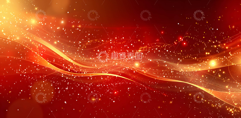 高清大图下载【趣麦麦图】金色波浪装饰的红色背景