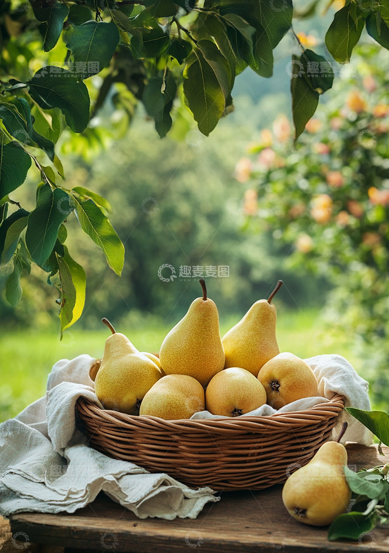 高清大图下载【趣麦麦图】一篮子梨自然光影摄影图