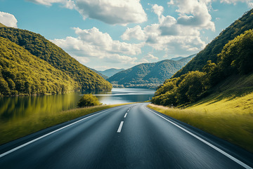 两山之间的公路摄影图