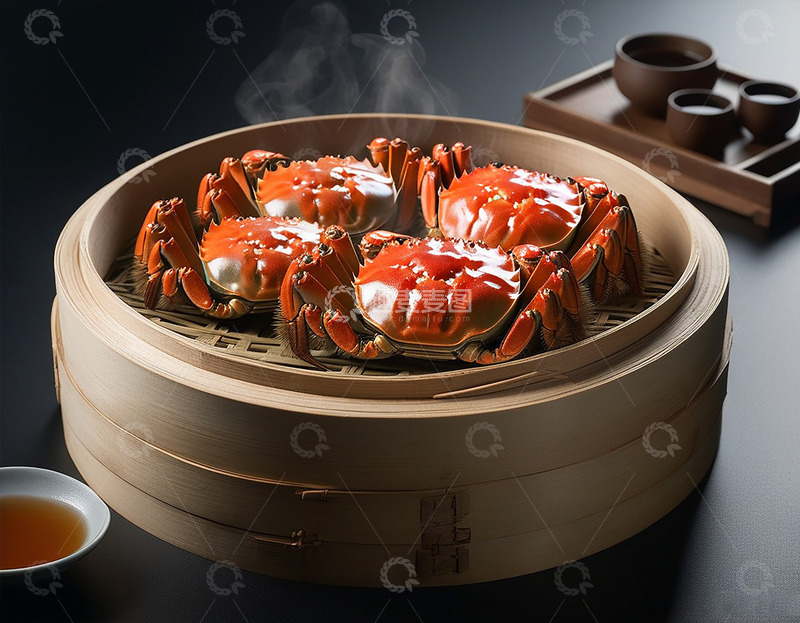 高清大图下载【趣麦麦图】笼屉里的大闸蟹AI摄影图