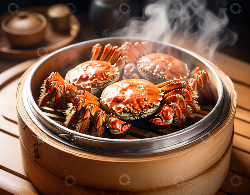 高清大图下载【趣麦麦图】蒸熟的大闸蟹美食摄影图