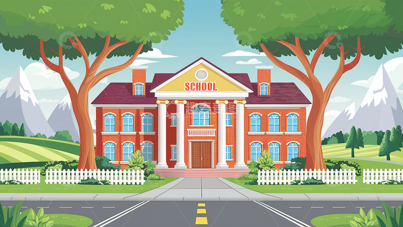 高清大图下载【趣麦麦图】红砖学府与翠绿景致