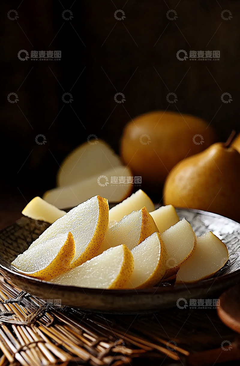 高清大图下载【趣麦麦图】爽口切开的多汁的梨AI摄影图