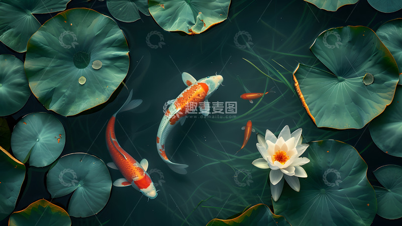 高清大图下载【趣麦麦图】荷塘金鱼自然风景