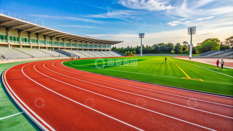 高清大图下载【趣麦麦图】静谧晨光下的运动场