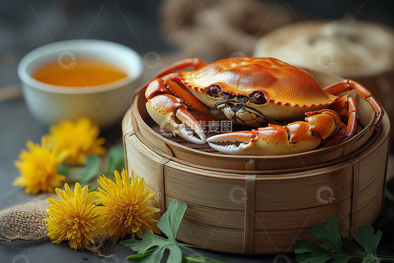 高清大图下载【趣麦麦图】梭子蟹菊花AI摄影图