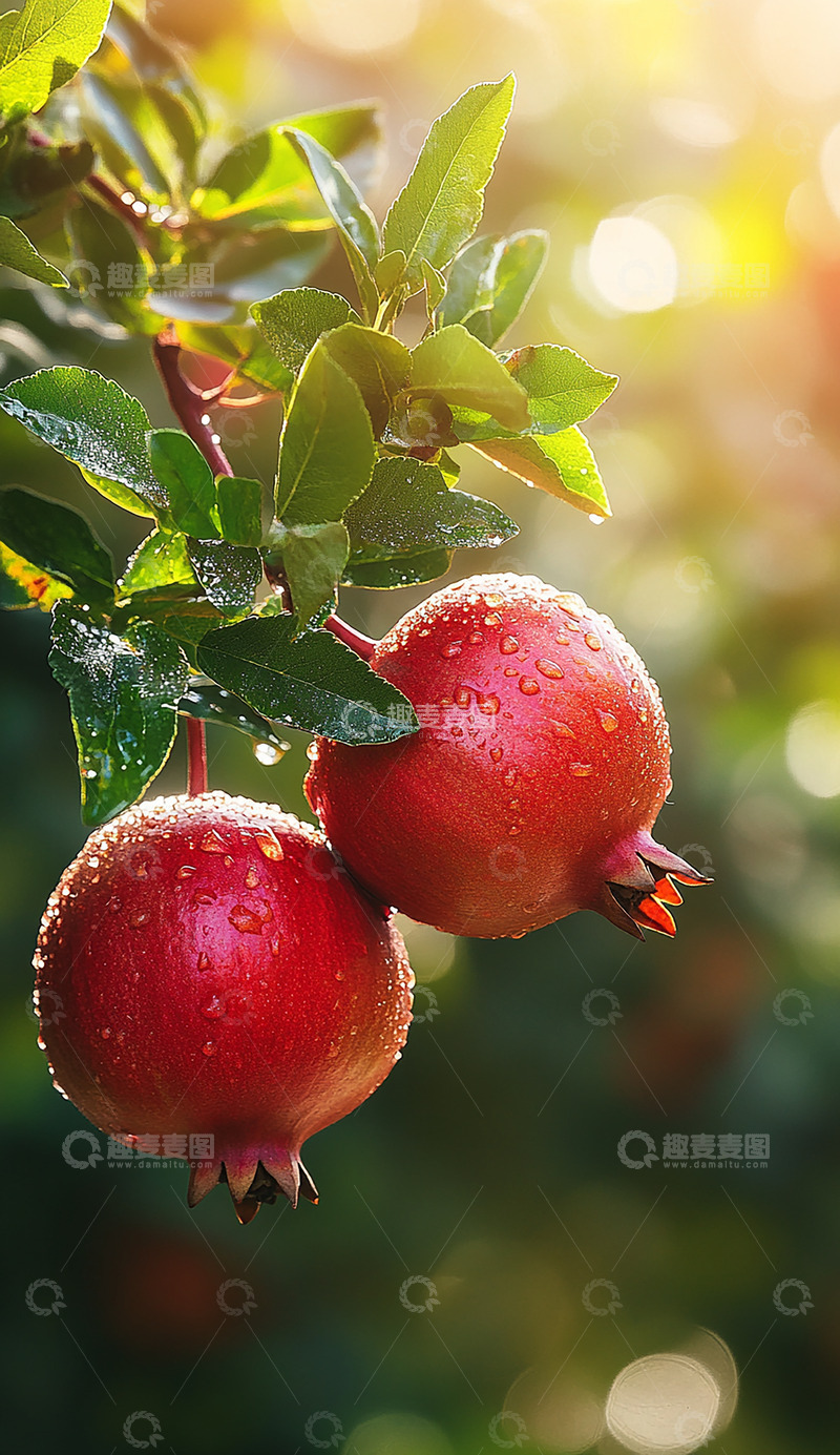 高清大图下载【趣麦麦图】粘有露水的石榴AI摄影图