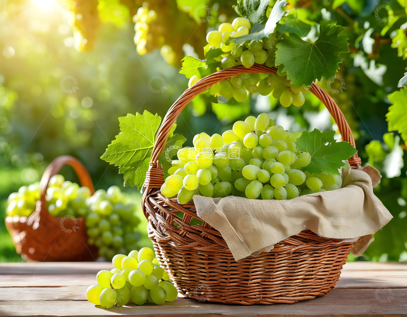高清大图下载【趣麦麦图】阳光下收获的一篮葡萄AI摄影图