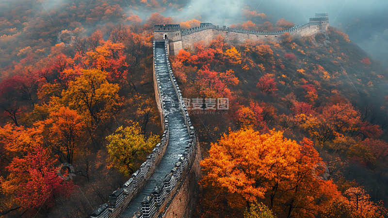 高清大图下载【趣麦麦图】秋季长城建筑