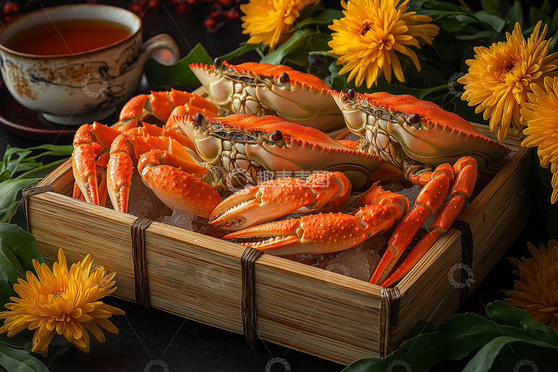 高清大图下载【趣麦麦图】一个木盒里的梭子蟹AI摄影图