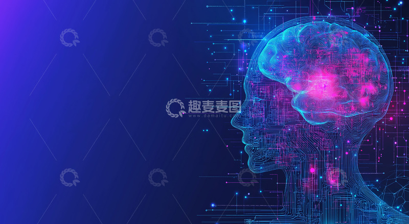 高清大图下载【趣麦麦图】人工智能大脑网格线路图