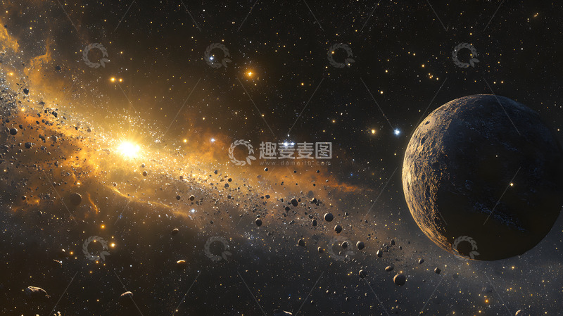 高清大图下载【趣麦麦图】宇宙中的星球与小行星带