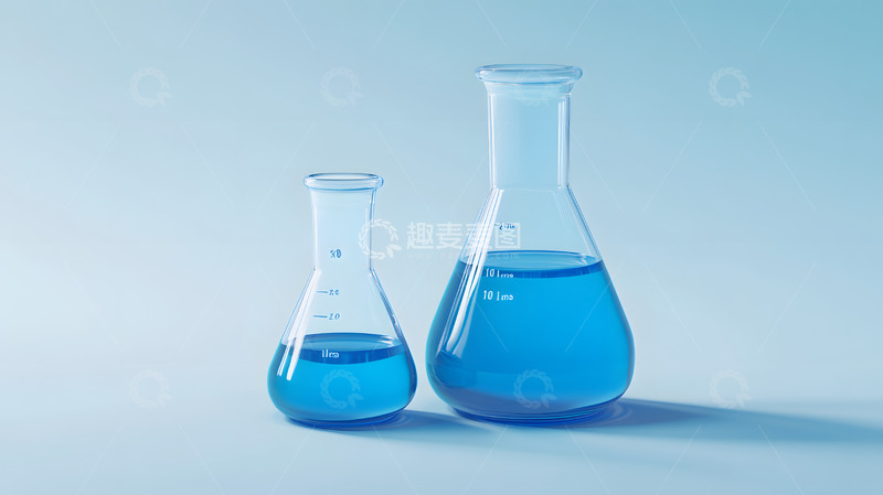 高清大图下载【趣麦麦图】两个装有蓝色液体的锥形烧瓶
