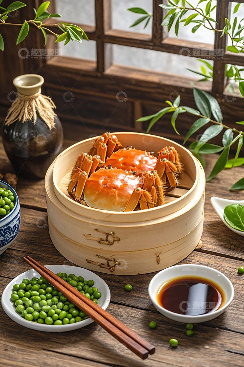 高清大图下载【趣麦麦图】一屉大闸蟹AI摄影图