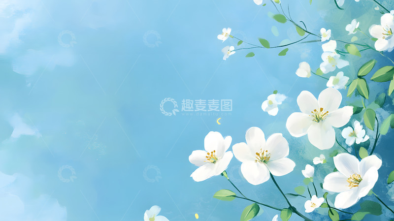 高清大图下载【趣麦麦图】蓝天白花盛开