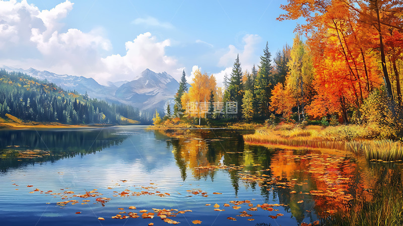 秋季湖水湖边风光