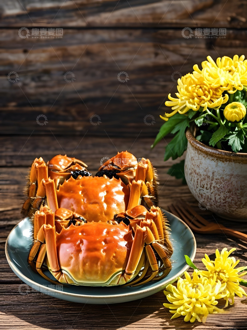 高清大图下载【趣麦麦图】菊花大闸蟹AI摄影图