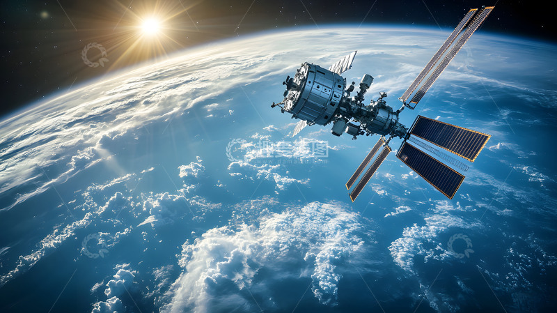 高清大图下载【趣麦麦图】地球轨道上的卫星与日出