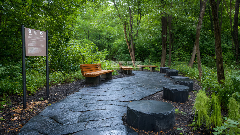 高清大图下载【趣麦麦图】森林小径上的静谧休息处