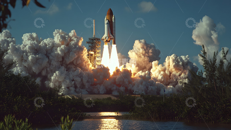 高清大图下载【趣麦麦图】火箭发射场景蓝天背景