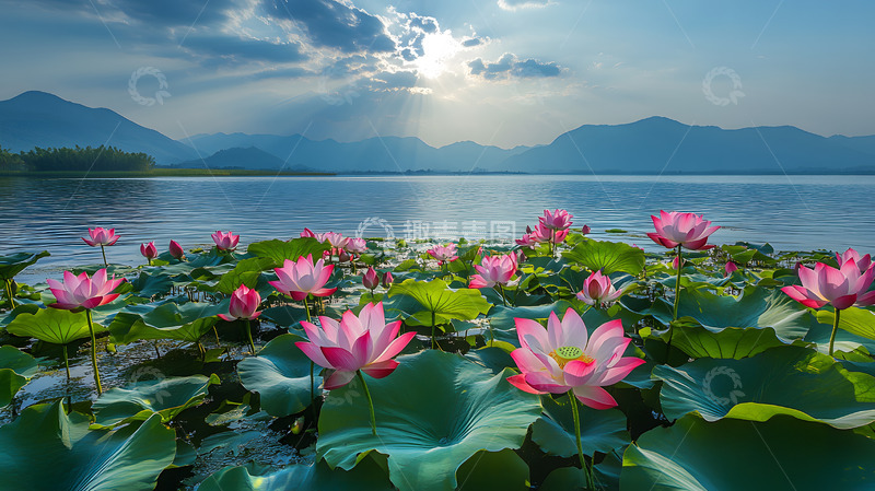 高清大图下载【趣麦麦图】湖面荷花盛开风景