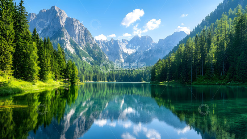 湖泊与山峦的倒影风景