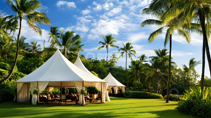 高清大图下载【趣麦麦图】热带度假村的帐篷凉亭