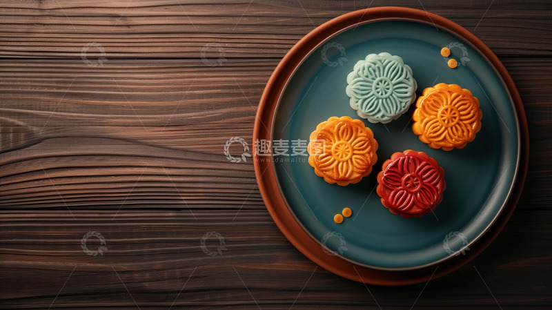 高清大图下载【趣麦麦图】四色缤纷月饼