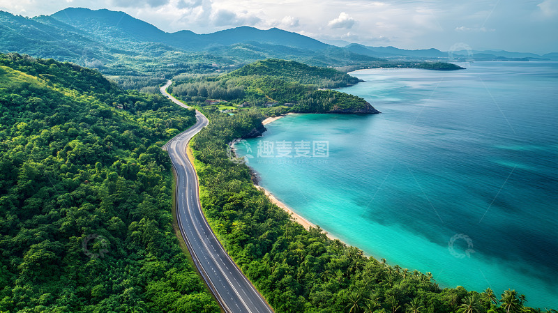 高清大图下载【趣麦麦图】沿海公路与蓝绿色海水景观
