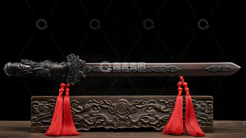 高清大图下载【趣麦麦图】-雕花底座上的古代宝剑