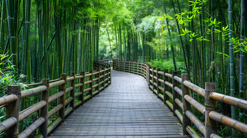 竹林中的木栈道自然风景