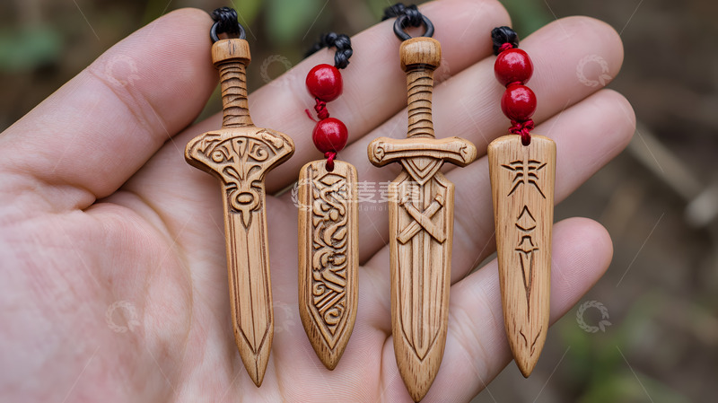 高清大图下载【趣麦麦图】-手持木质小剑挂件