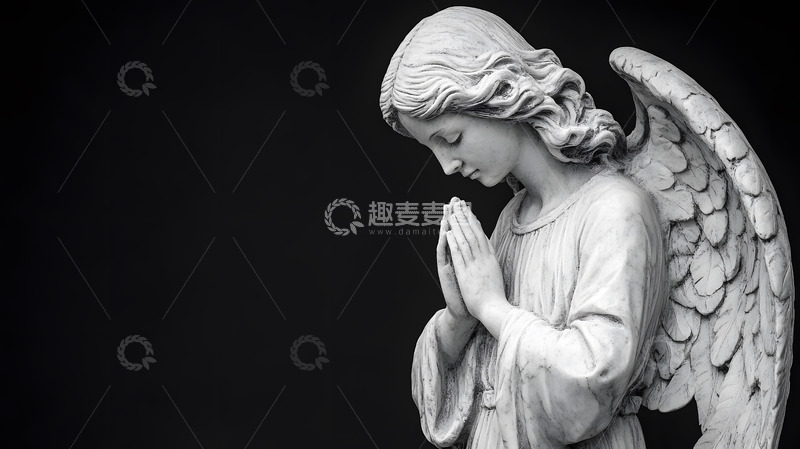高清大图下载【趣麦麦图】黑白天使祈祷雕像