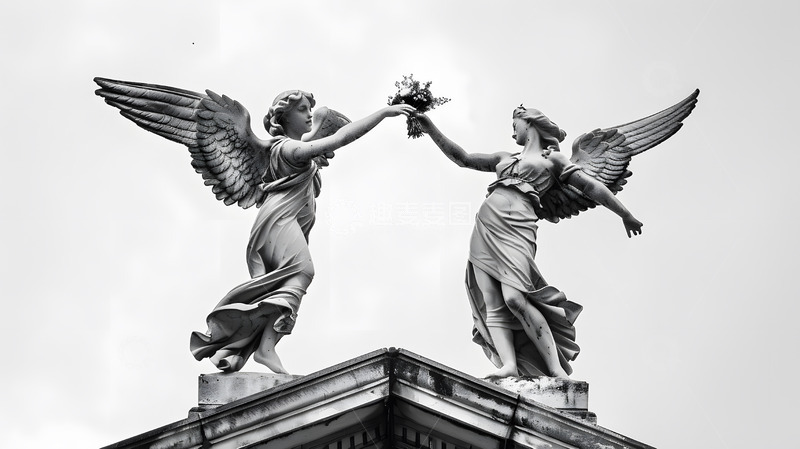 高清大图下载【趣麦麦图】屋顶天使雕像黑白摄影
