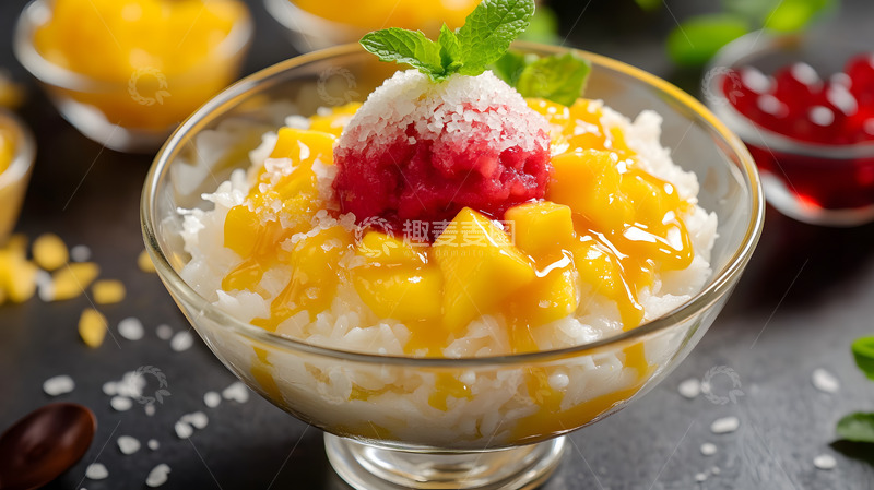 高清大图下载【趣麦麦图】芒果椰汁红豆甜品
