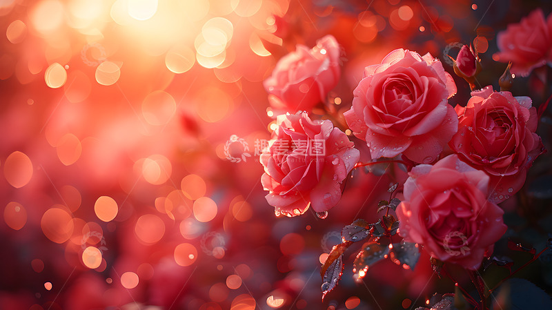 高清大图下载【趣麦麦图】晨光下的红玫瑰浪漫光斑背景