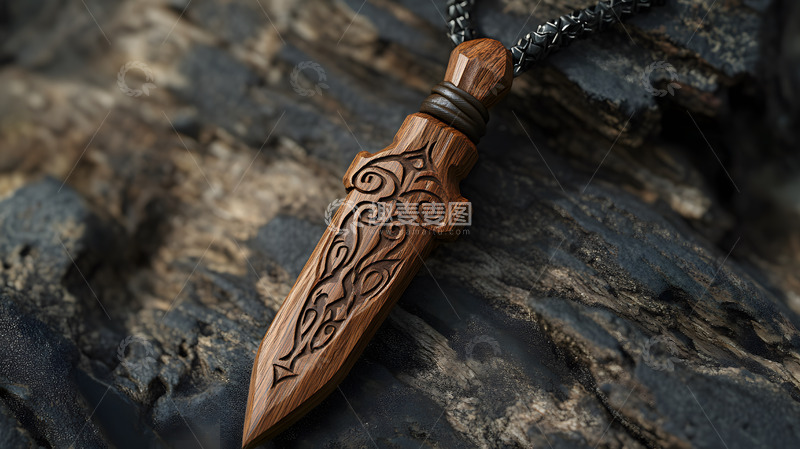 高清大图下载【趣麦麦图】手工木质仿古匕首吊坠