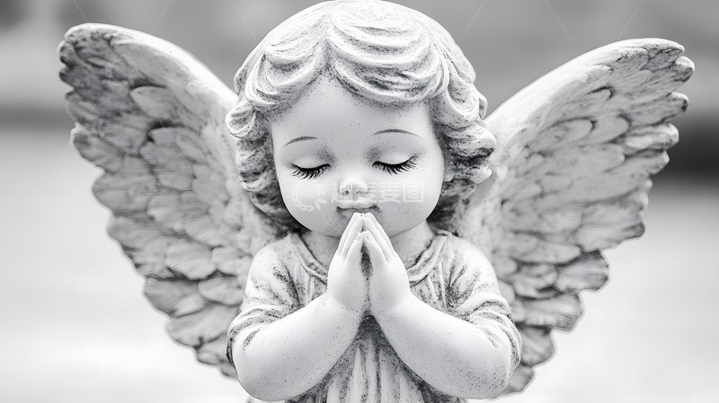 高清大图下载【趣麦麦图】黑白祈祷天使雕像