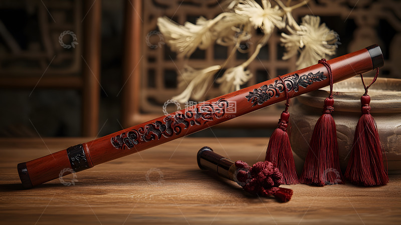 高清大图下载【趣麦麦图】-桌面上的传统中式红色笛子