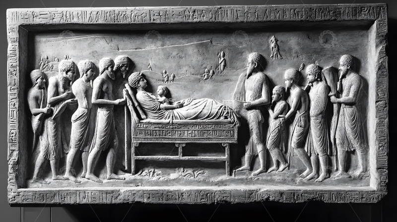 高清大图下载【趣麦麦图】黑白石雕浮雕古代人物场景