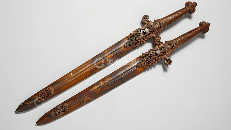 高清大图下载【趣麦麦图】-复古木雕剑挂件