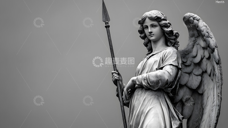 高清大图下载【趣麦麦图】持矛的天使雕像