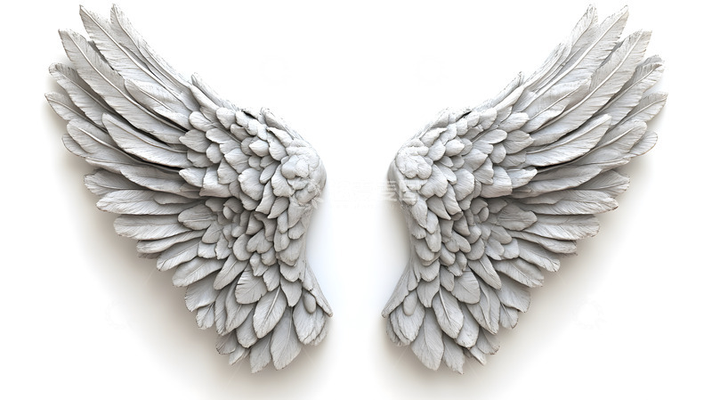 高清大图下载【趣麦麦图】对称白色天使翅膀雕塑