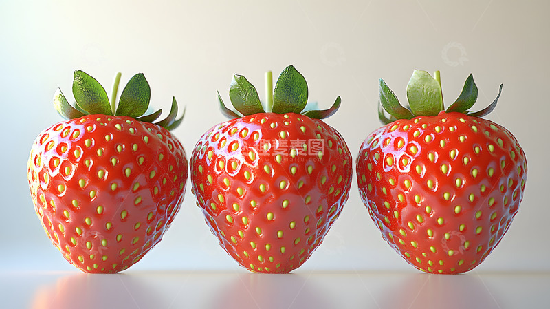 高清大图下载【趣麦麦图】三颗鲜红草莓的静物美食摄影